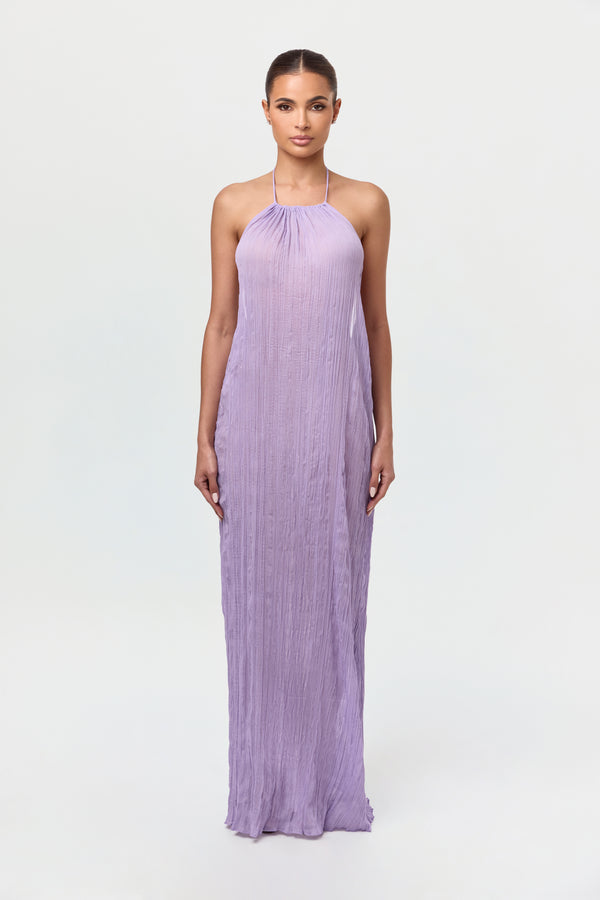 Naked Wardrobe Plissé Halter Open Back Maxi Dress