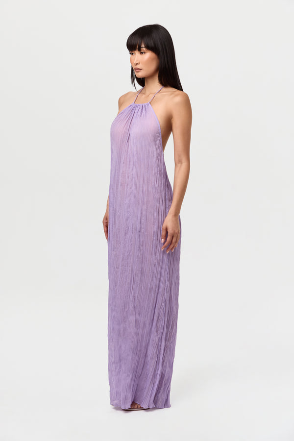 naked wardrobe Plissé Halter Open Back Maxi Dress