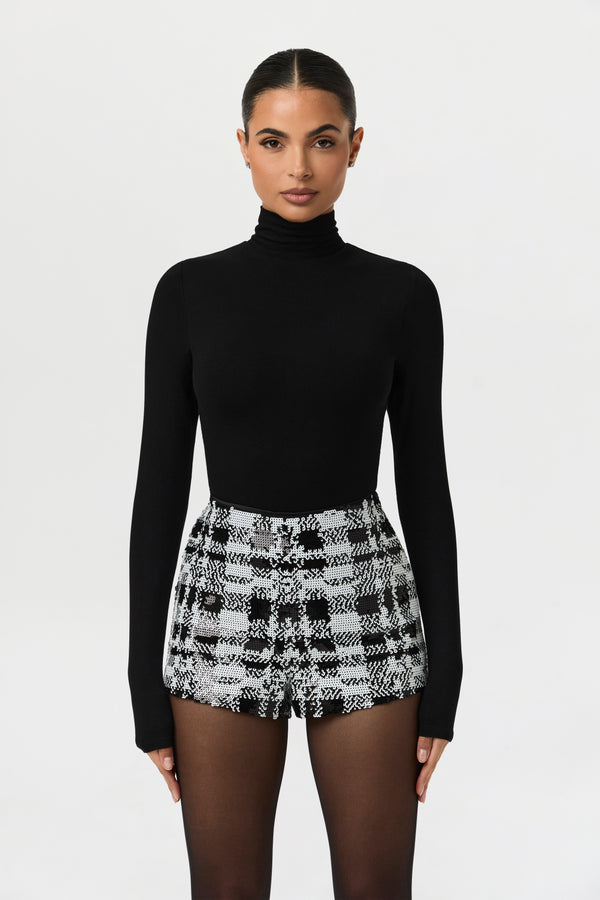 Naked Wardrobe Sequin Plaid Hot Pants