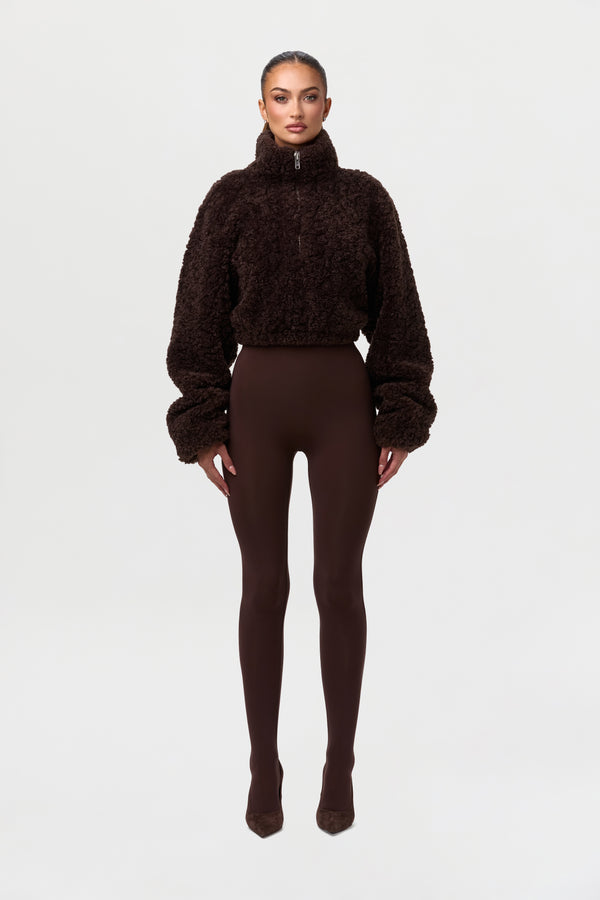 Naked Wardrobe Sherpa Quarter-Zip Cropped Sweater