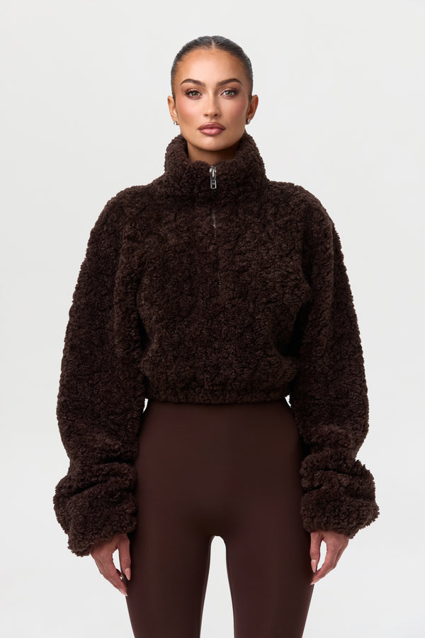 naked wardrobe Sherpa Quarter-Zip Cropped Sweater