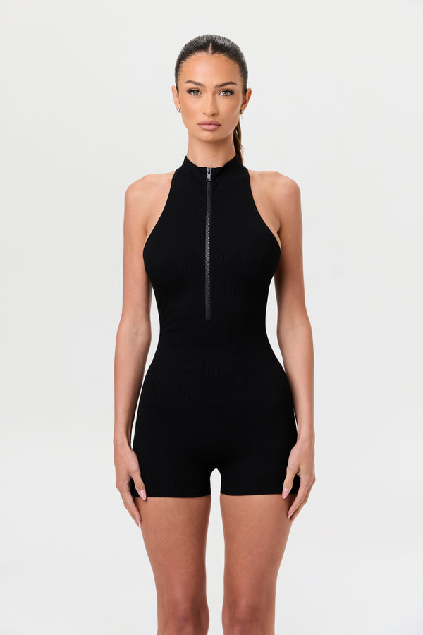 Naked Wardrobe Snatched Zip Up Racerback Romper