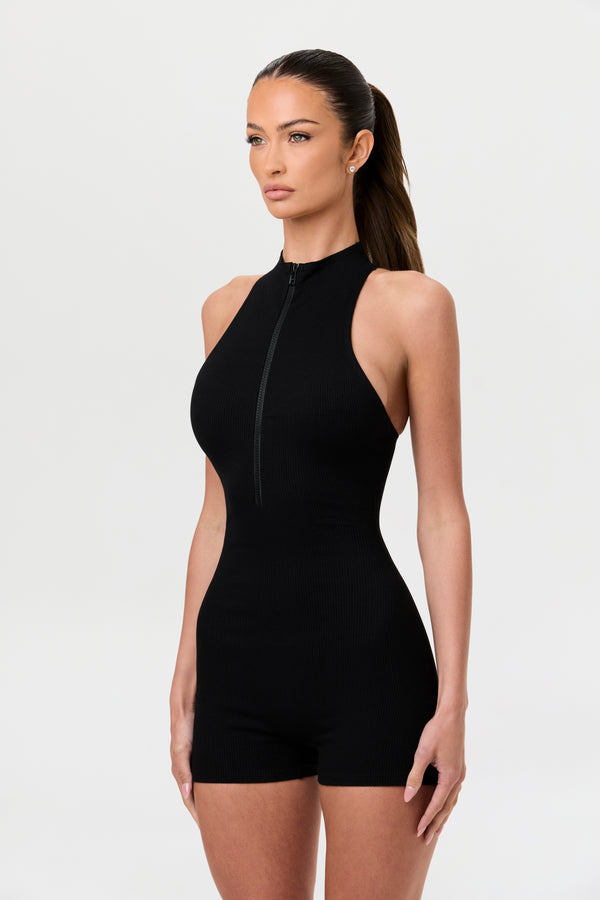 Naked Wardrobe Snatched Zip Up Racerback Romper