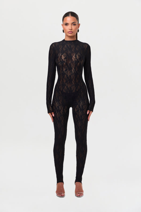 Naked Wardrobe Stretch Lace Stirrup Jumpsuit