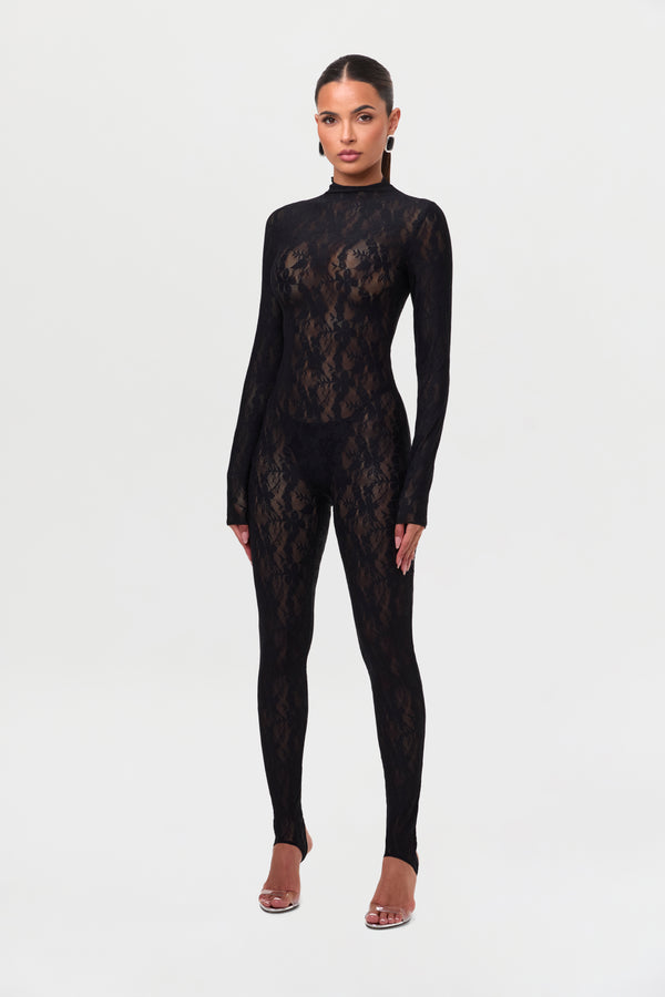 Naked Wardrobe Stretch Lace Stirrup Jumpsuit