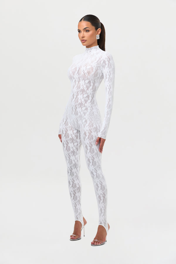 naked wardrobe Stretch Lace Stirrup Jumpsuit