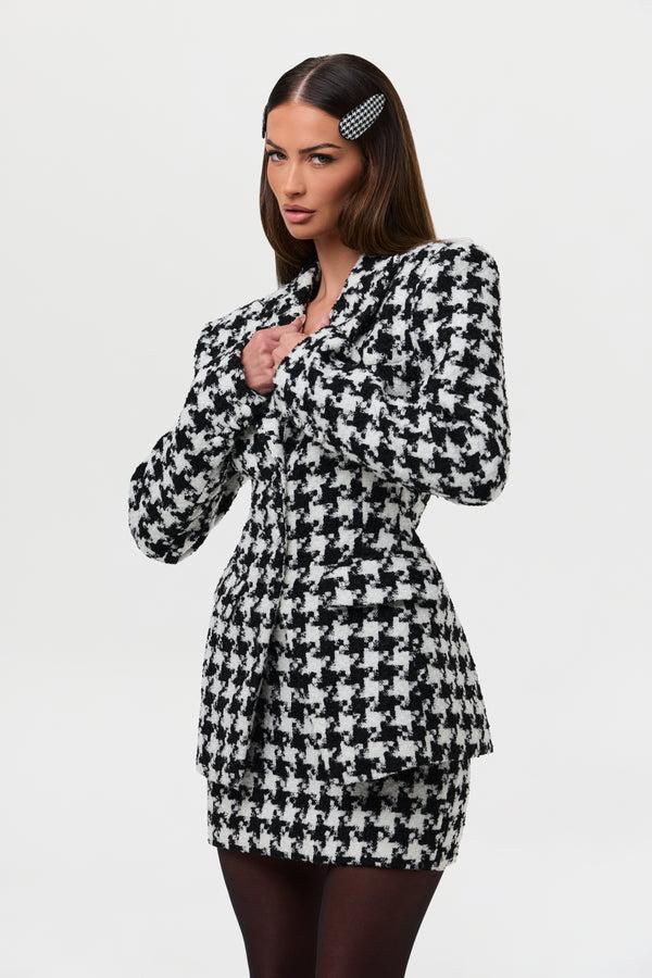 Naked Wardrobe Tweed Houndstooth Suited Blazer
