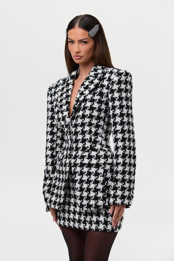Naked Wardrobe Tweed Houndstooth Suited Blazer