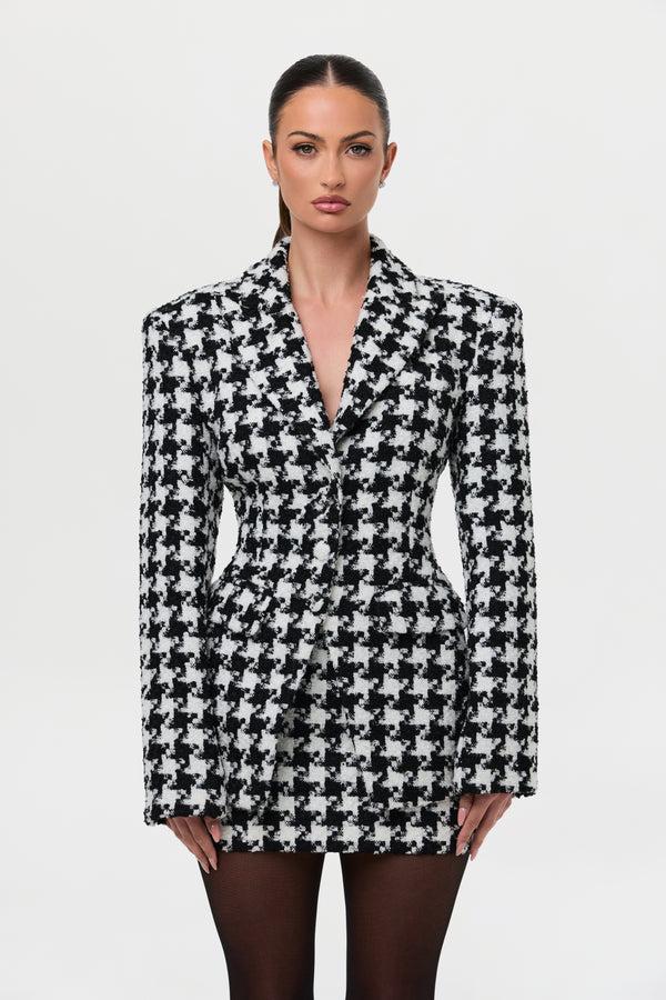 naked wardrobe Tweed Houndstooth Suited Blazer