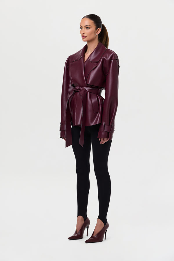 Naked Wardrobe Vegan Leather Cropped Trench Jacket