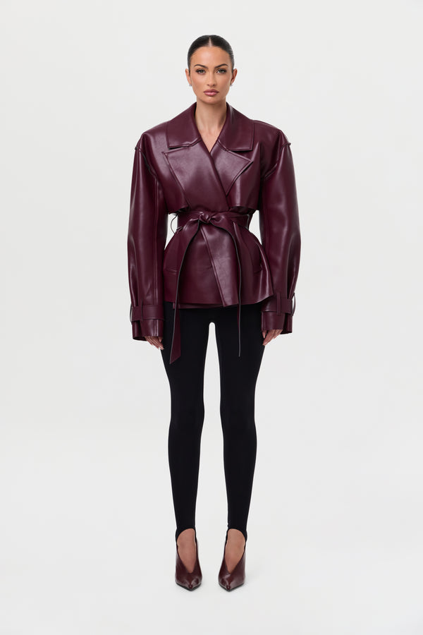 Naked Wardrobe Vegan Leather Cropped Trench Jacket