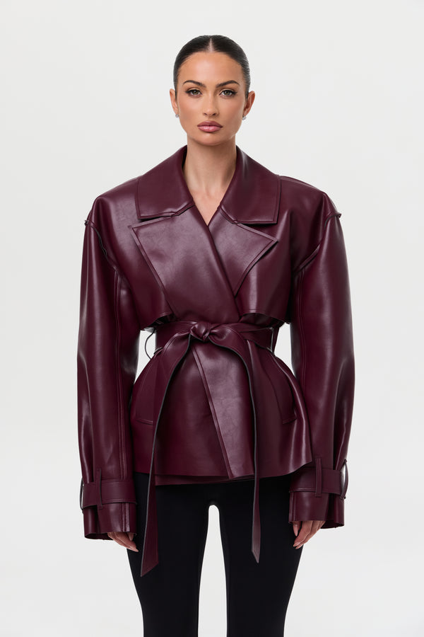naked wardrobe Vegan Leather Cropped Trench Jacket