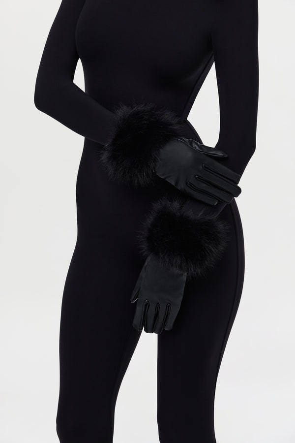 Naked Wardrobe Vegan Leather Faux Fur Gloves