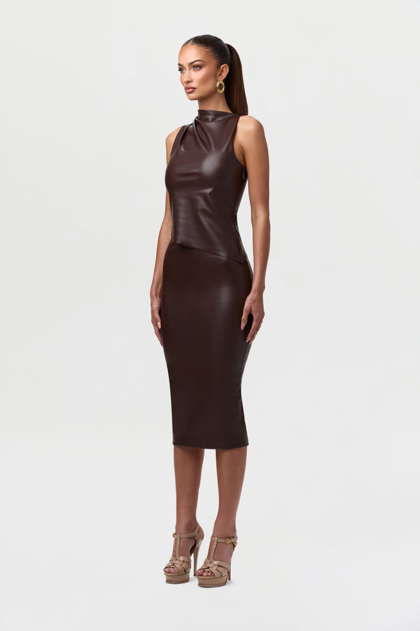 Naked Wardrobe Vegan Leather Midi Skirt