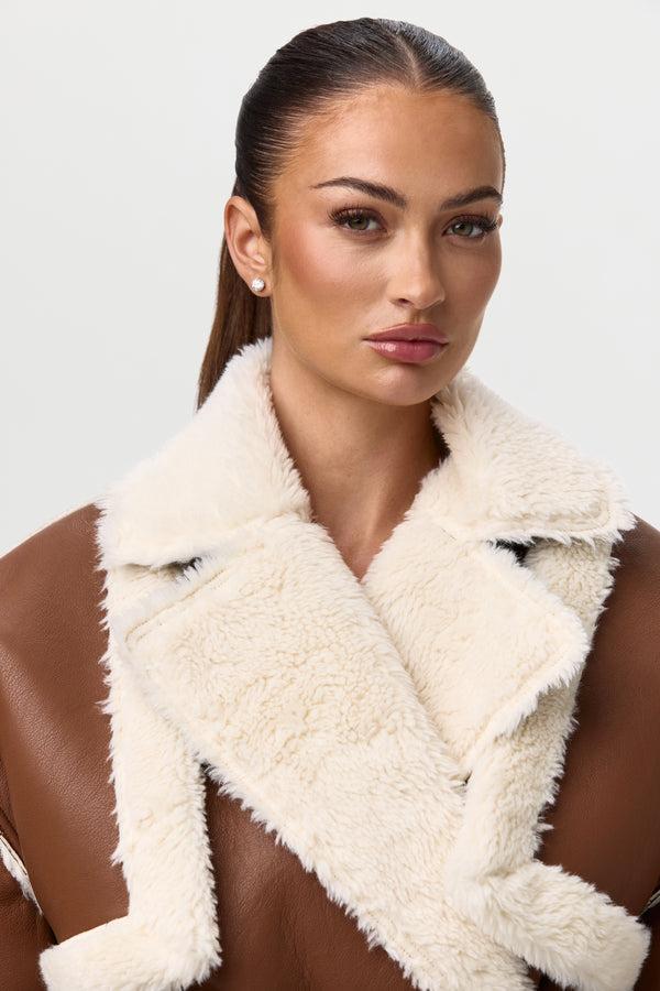 Naked Wardrobe Vegan Leather Sherpa Belted Coat
