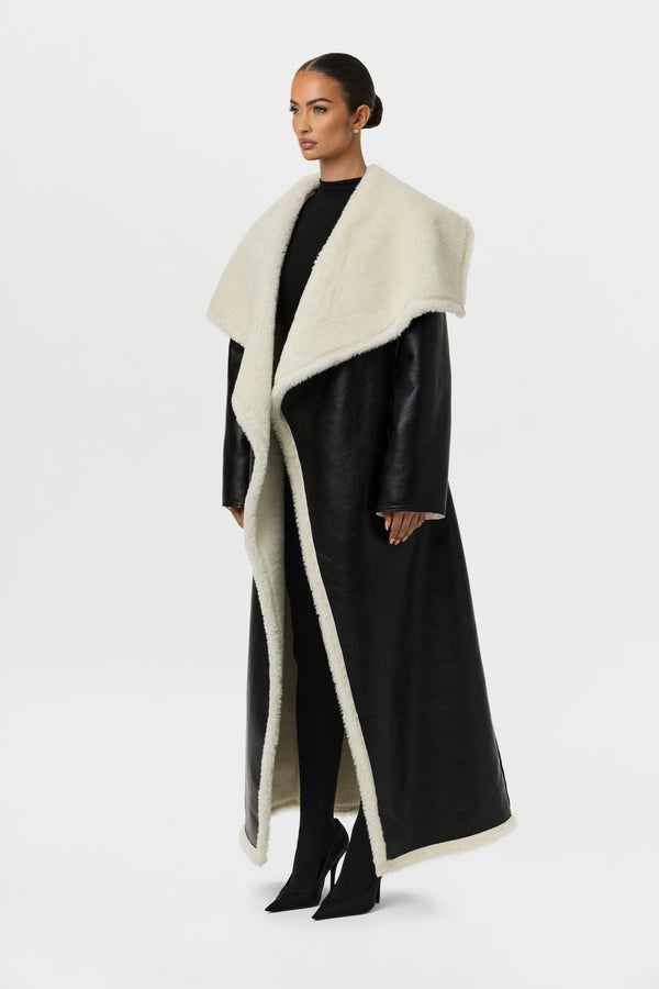 Naked Wardrobe Vegan Leather Sherpa Coat