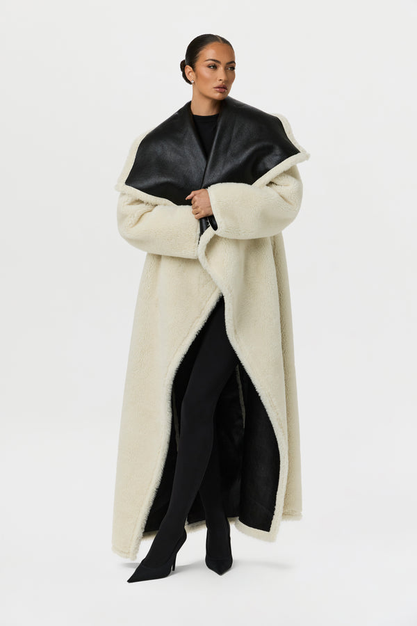 Naked Wardrobe Vegan Leather Sherpa Coat