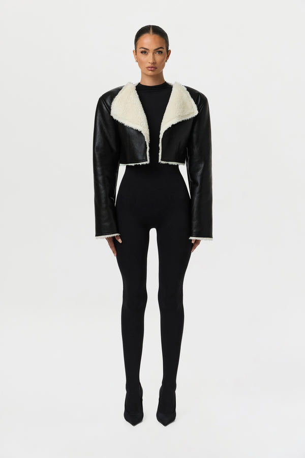 naked wardrobe Vegan Leather Sherpa Cropped Jacket