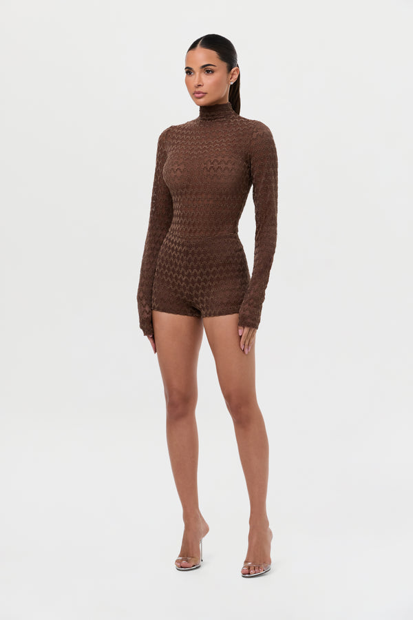 Naked Wardrobe Velvet Mesh Chevron Bodysuit