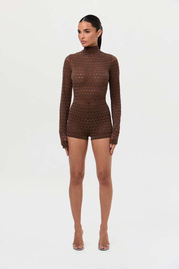 Naked Wardrobe Velvet Mesh Chevron Hot Pants