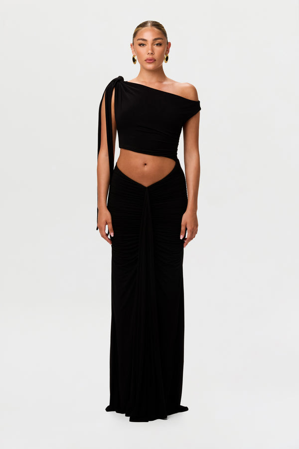 Naked Wardrobe Smooth Off-Shoulder Asymmetric Dress