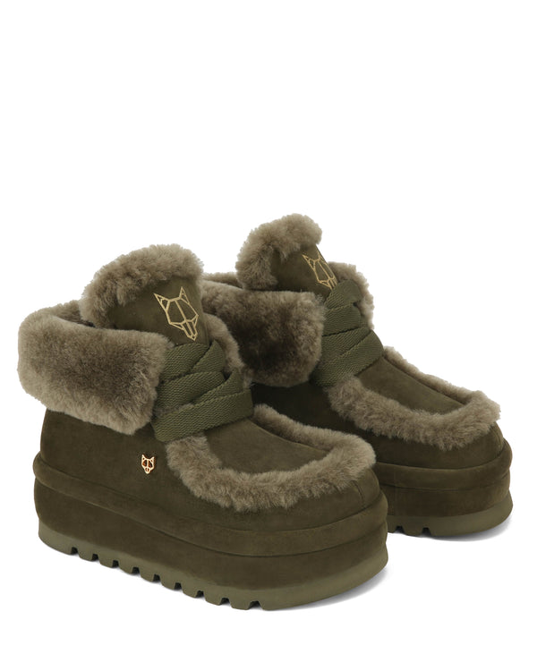 Naked Wolfe Bambi Dark Olive Suede/Shearling