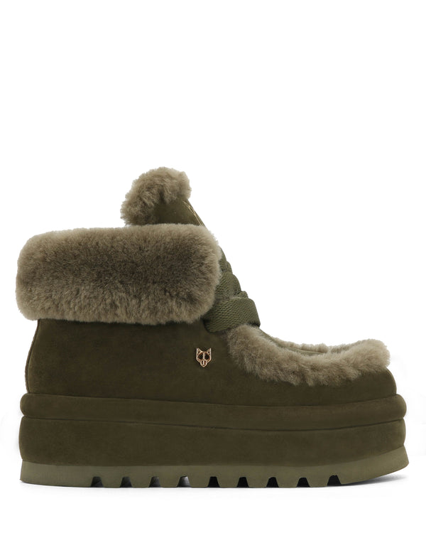 naked wolfe Bambi Dark Olive Suede/Shearling