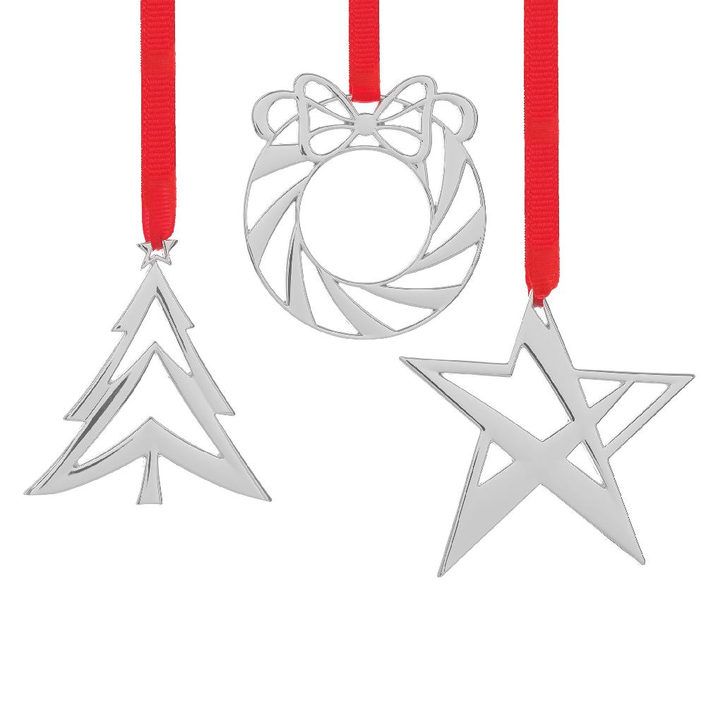 nambé Assorted Mini Ornaments – Star Wreath Tree (Set of 3)