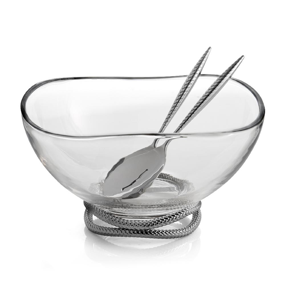 Nambé Braid Glass Salad Bowl W/ Servers