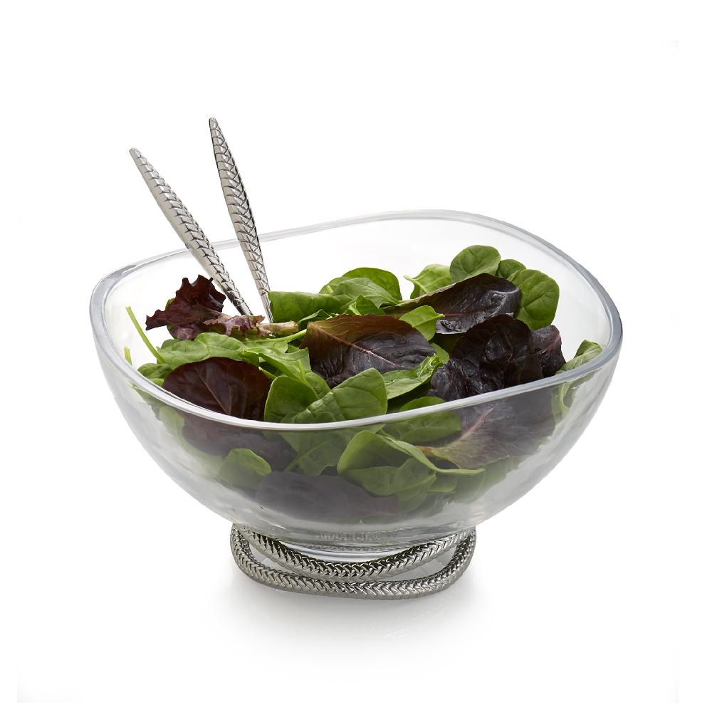 Nambé Braid Glass Salad Bowl W/ Servers