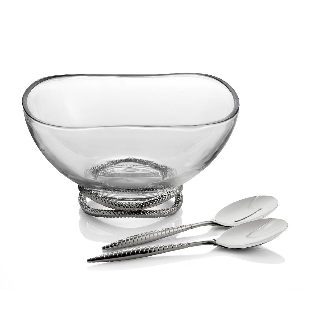 nambé Braid Glass Salad Bowl w/ Servers