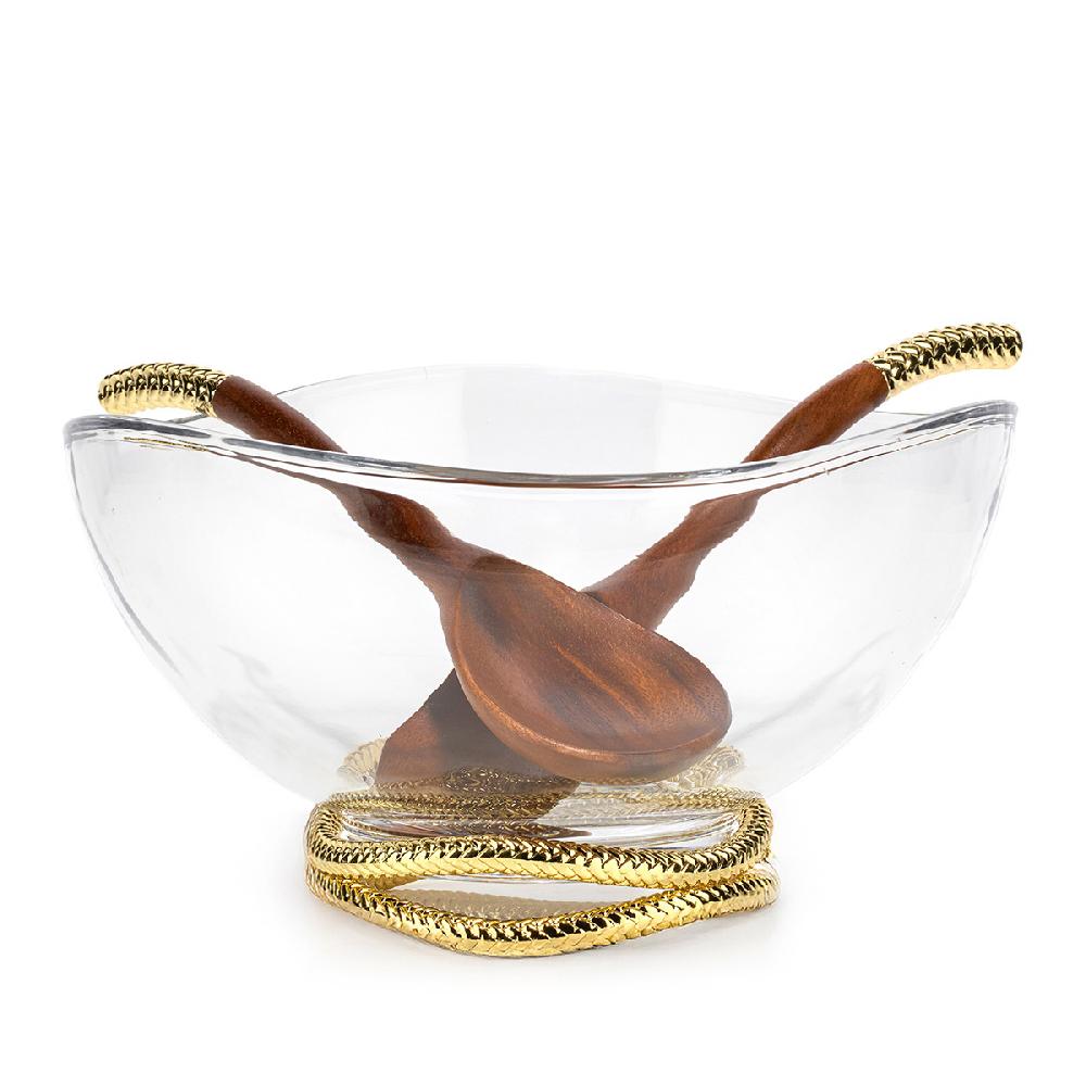 Nambé Braid Gold Glass Salad Bowl & Servers
