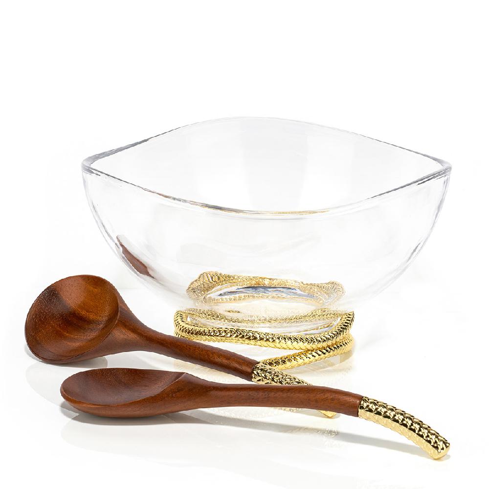 Nambé Braid Gold Glass Salad Bowl & Servers