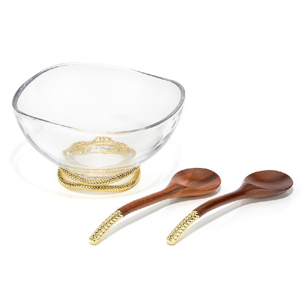 nambé Braid Gold Glass Salad Bowl & Servers