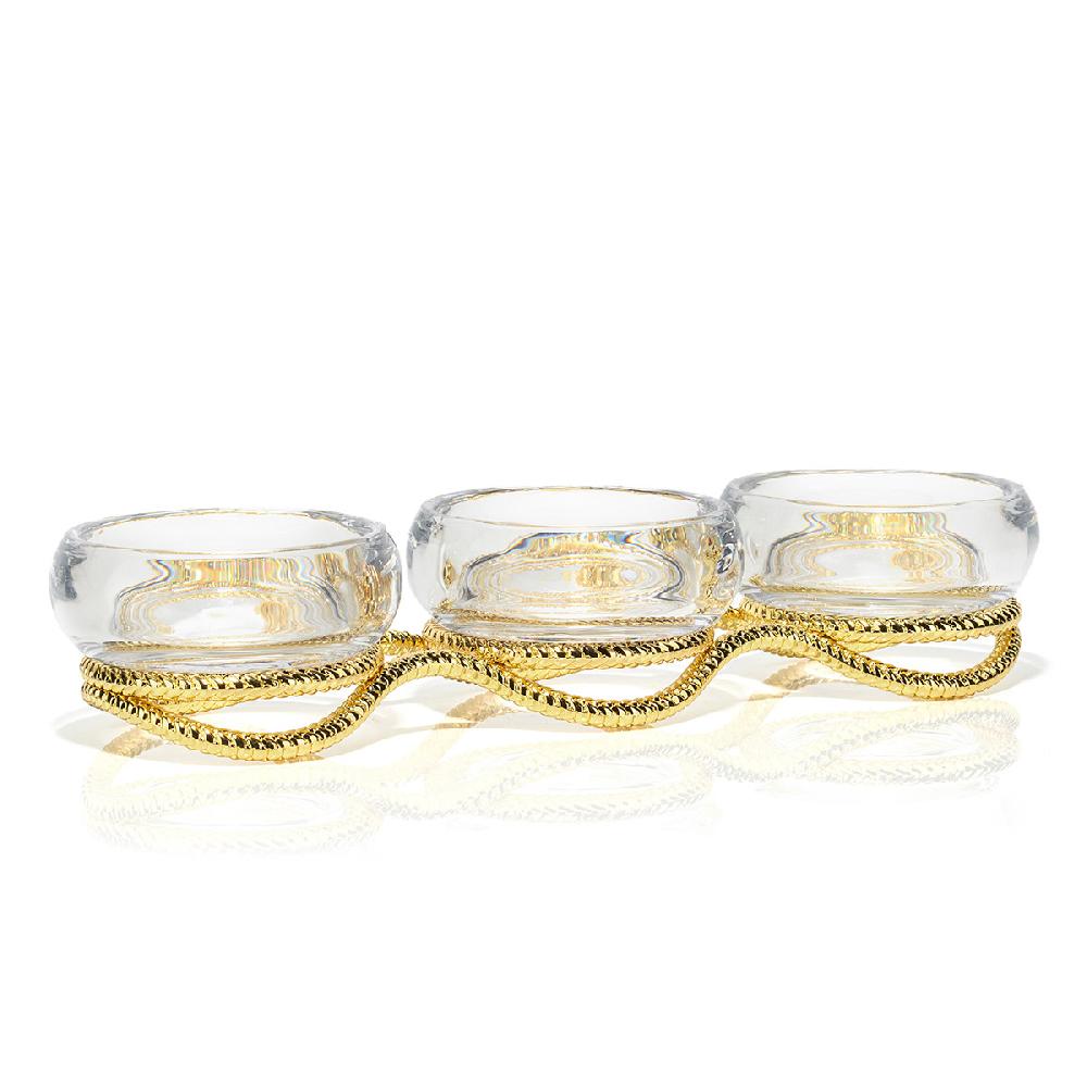 Nambé Braid Gold Glass Triple Condiment Server