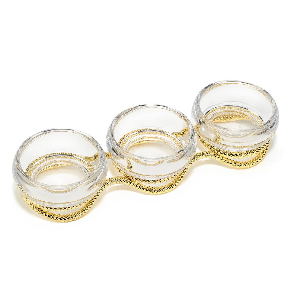Nambé Braid Gold Glass Triple Condiment Server