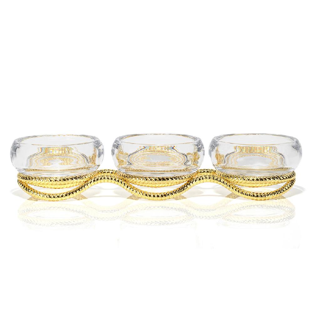 nambé Braid Gold Glass Triple Condiment Server