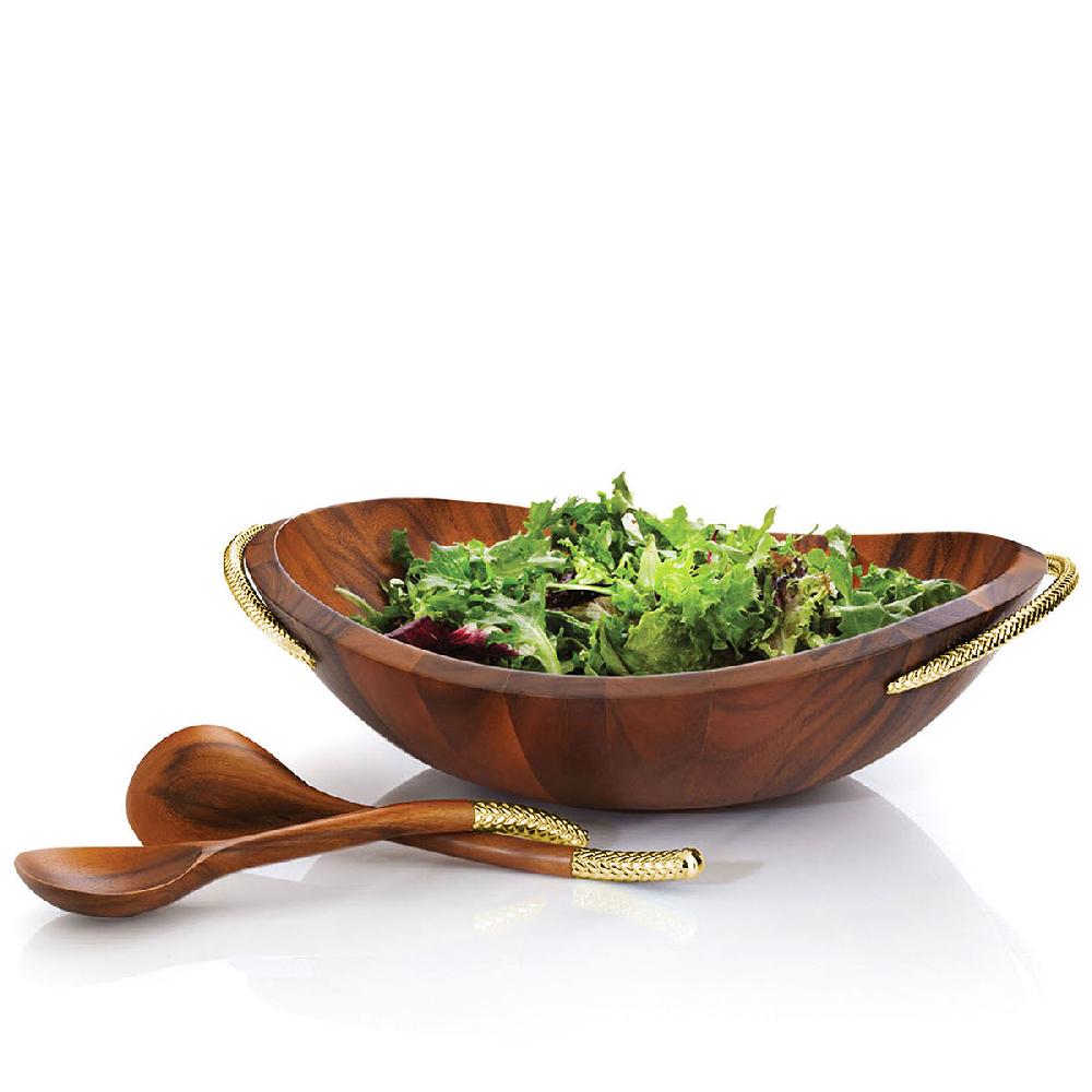 Nambé Braid Gold Salad Bowl W/Servers