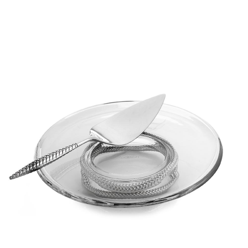 Nambé Braid Pedestal Cake Plate W/ Cake Server