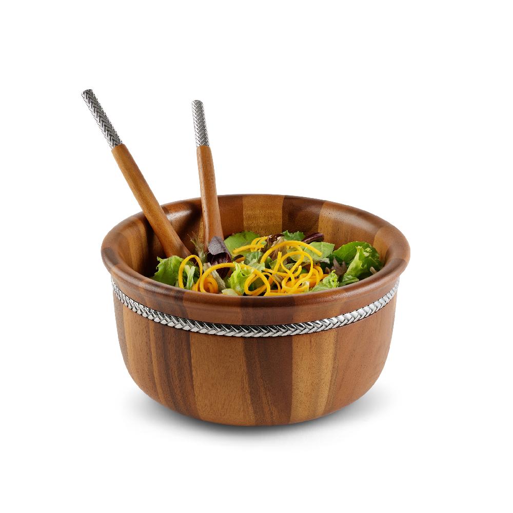 Nambé Braid Round Salad Bowl W/ Servers