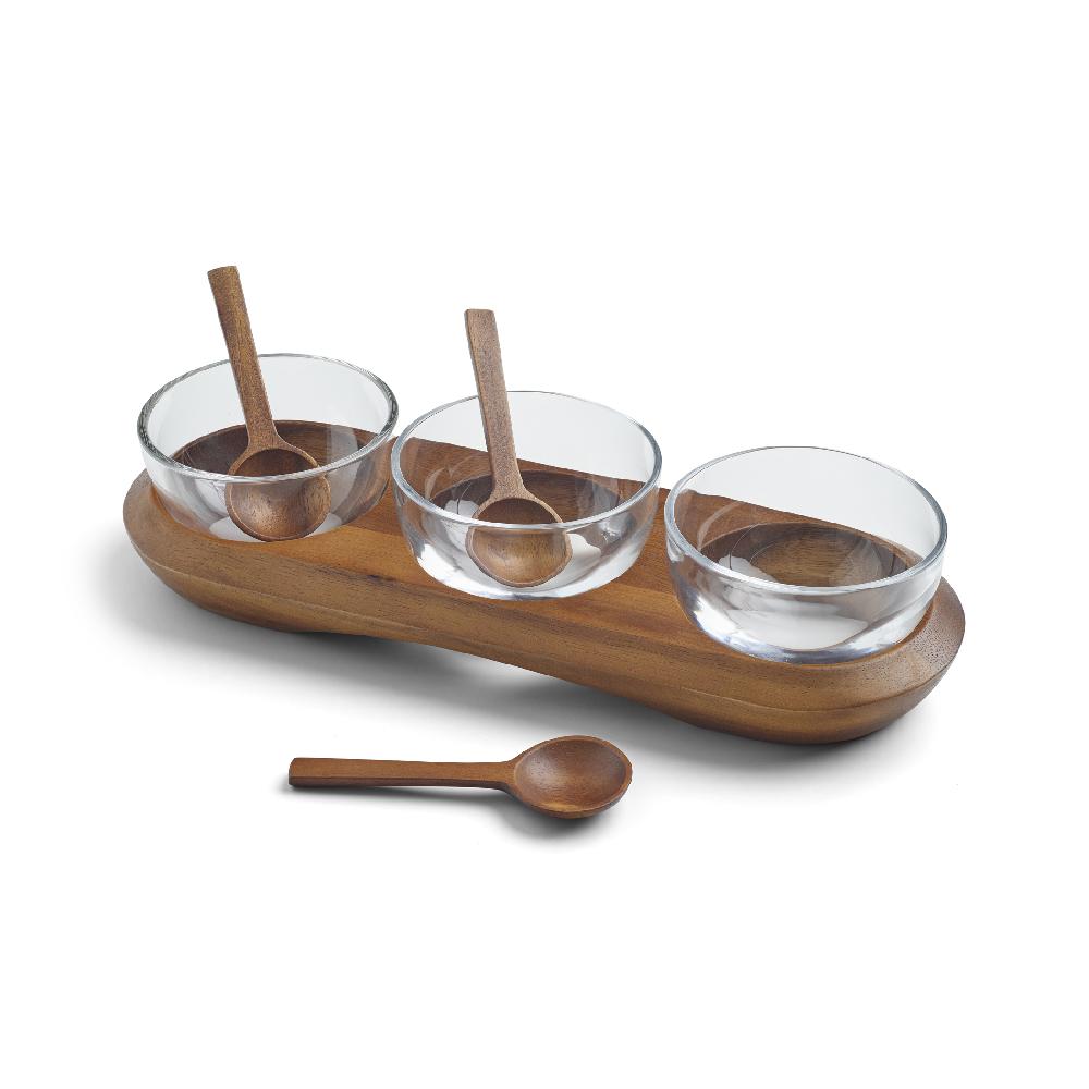 Nambé Cooper Triple Condiment Server W/ Spoons