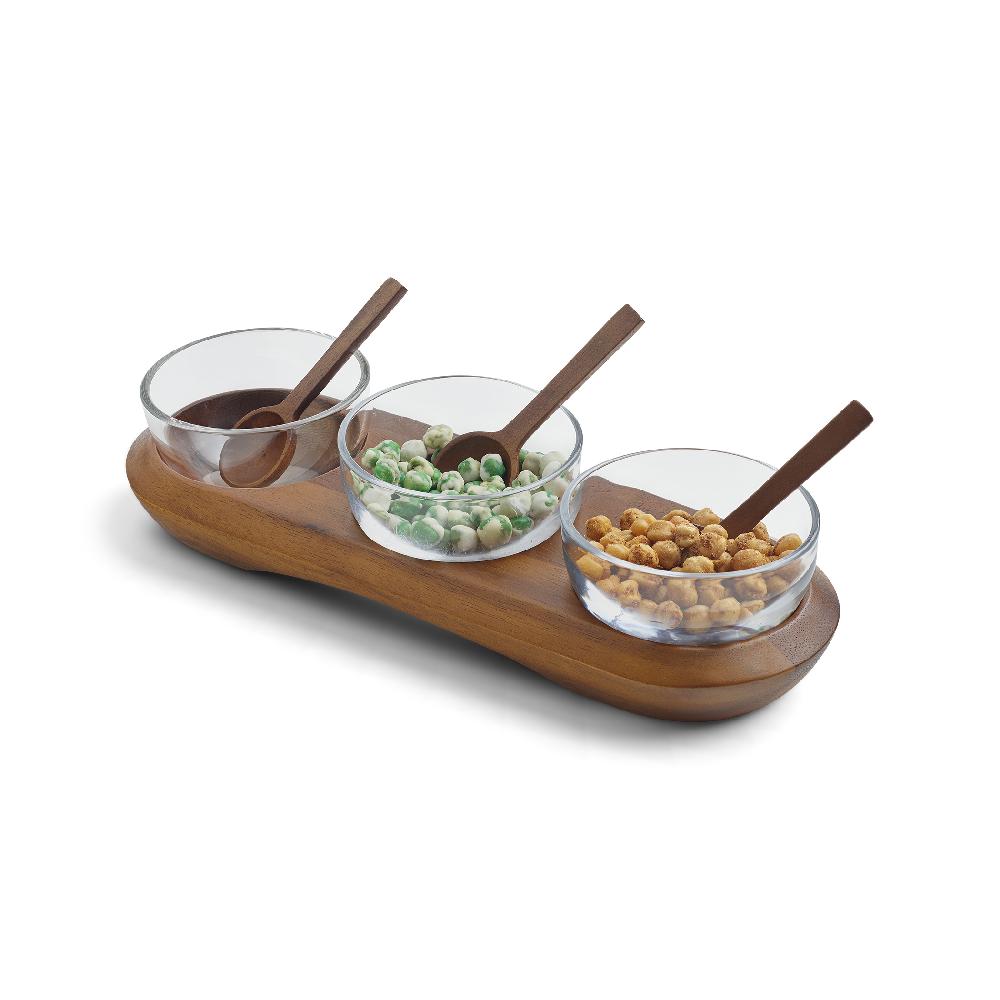 nambé Cooper Triple Condiment Server w/ Spoons