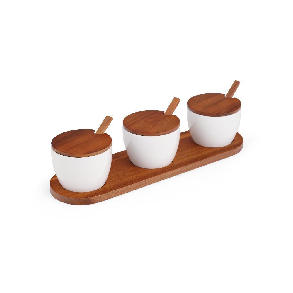 nambé Duets Triple Condiment Server w/ Lids & Spoons