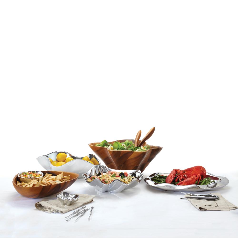 Nambé Oceana Coral Salad Bowl W/ Servers