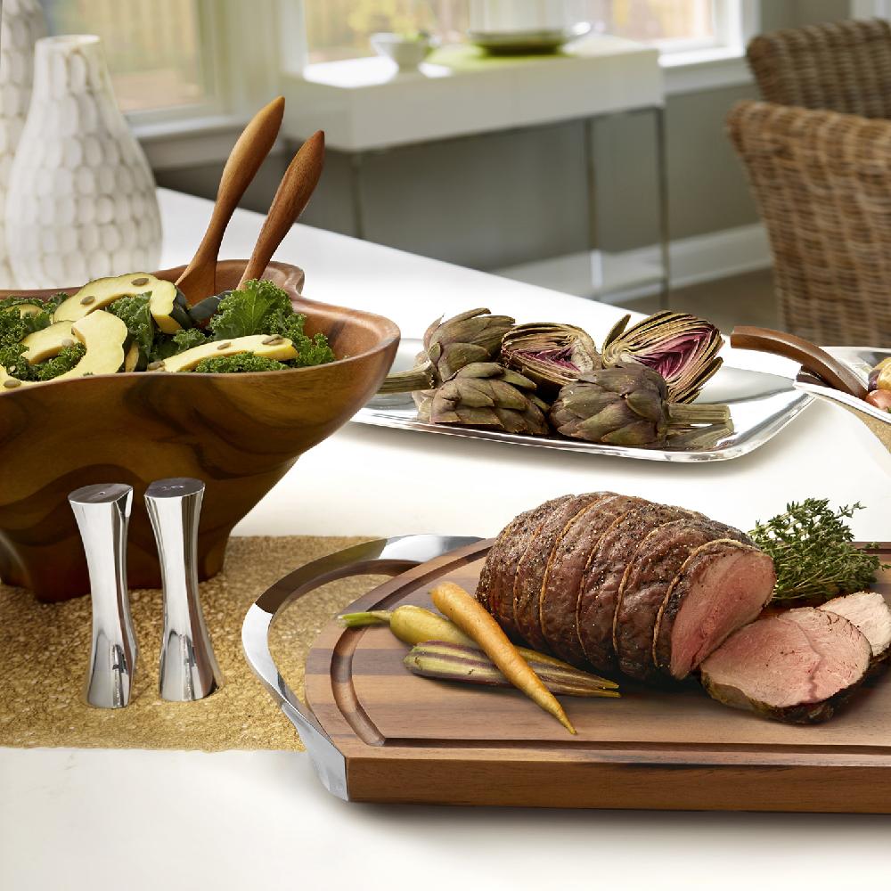 Nambé Oceana Coral Salad Bowl W/ Servers