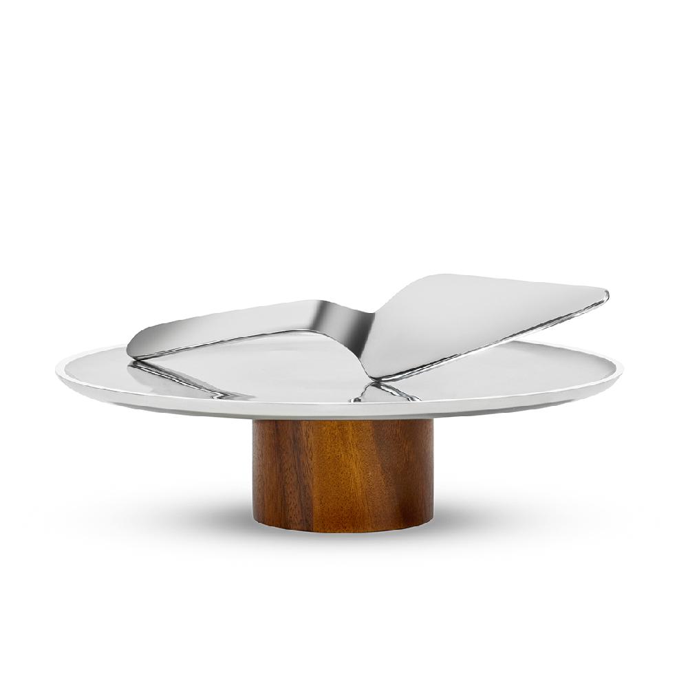 Nambé Pinnacle Footed Cake Plate W/ Server