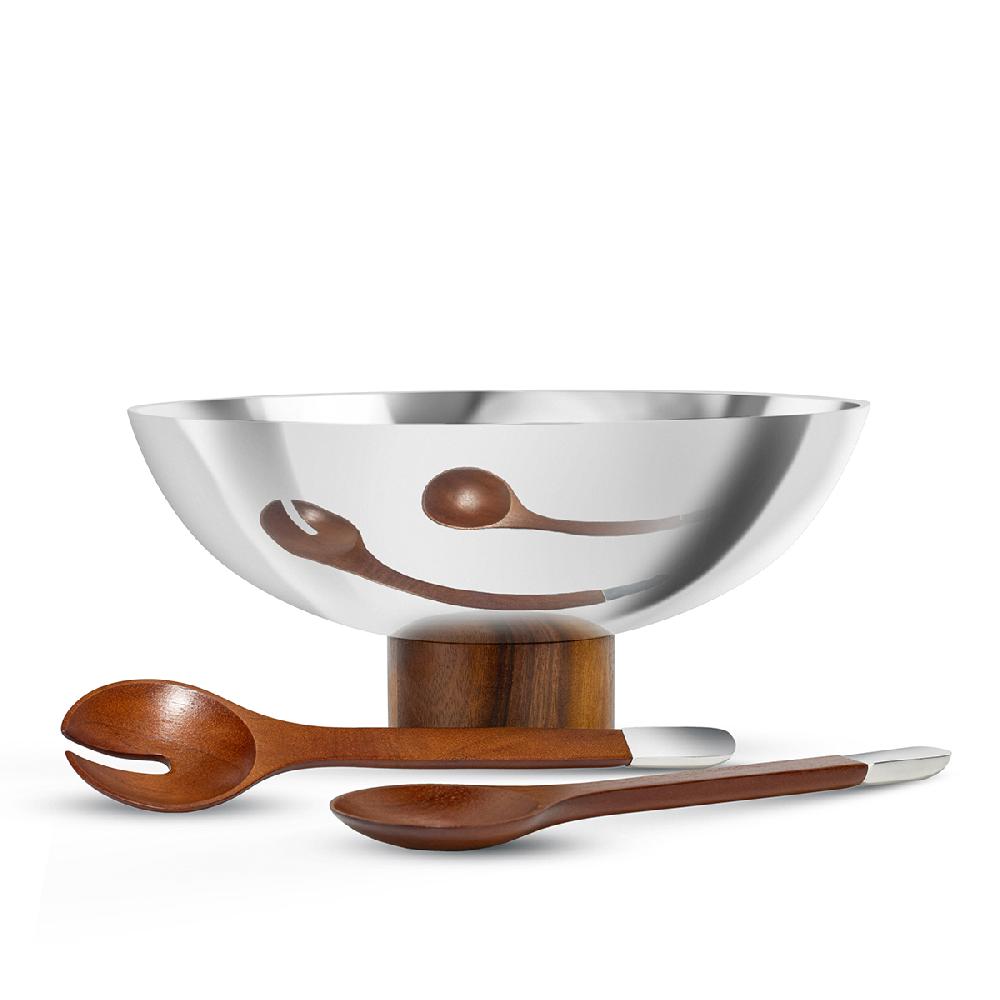 Nambé Pinnacle Footed Salad Bowl W/ Servers