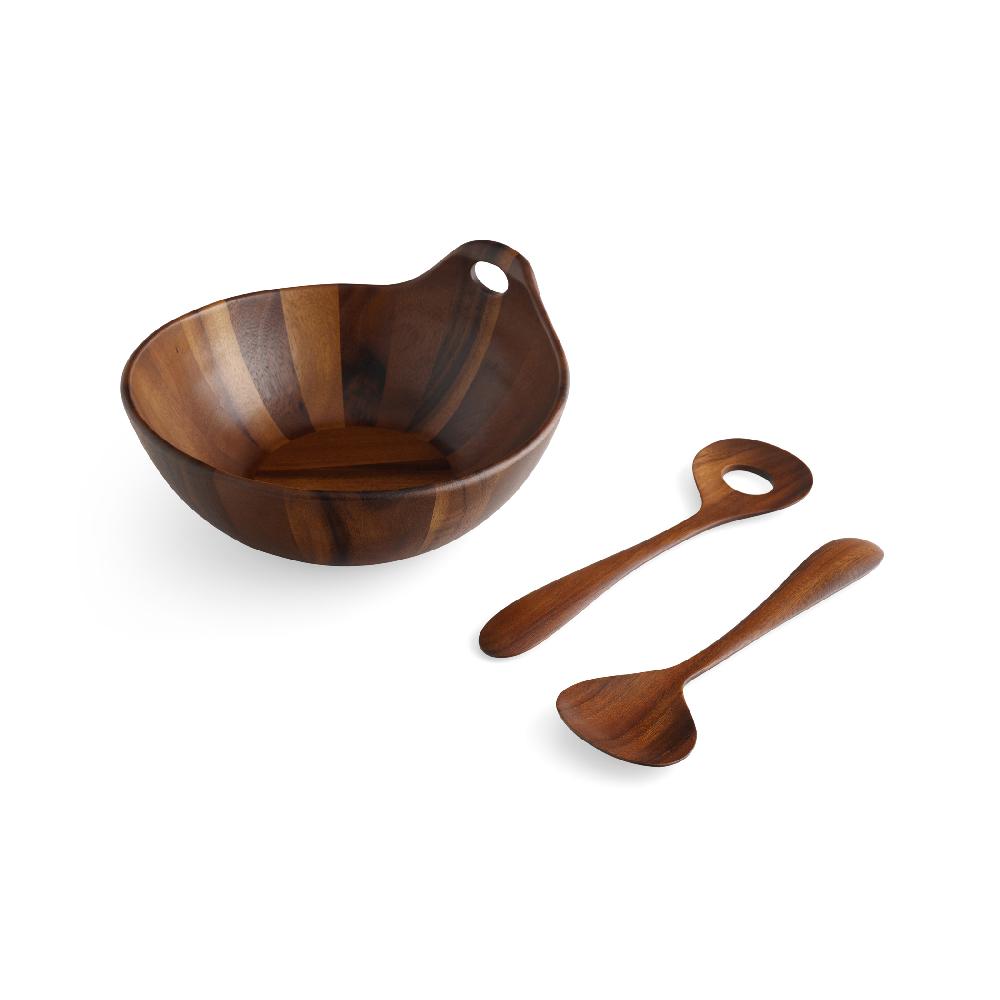 Nambé Portables Wood Salad Bowl W/Servers