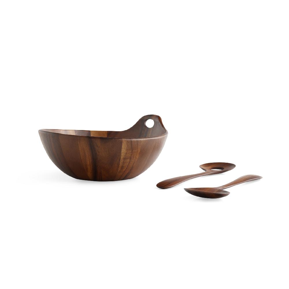 Nambé Portables Wood Salad Bowl W/Servers