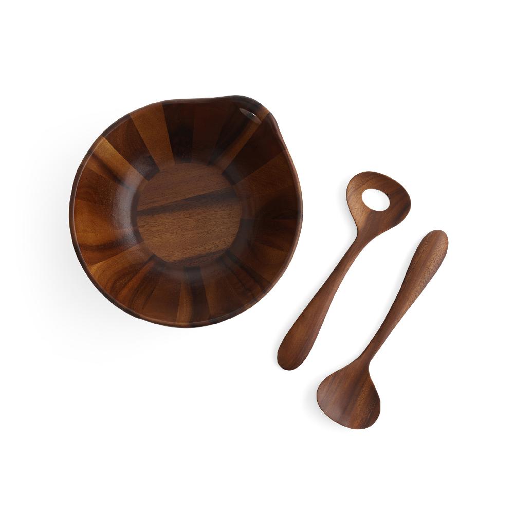 Nambé Portables Wood Salad Bowl W/Servers